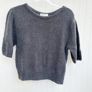 Amomento Mohair Puff Sleeve Sweater Charcoal Gray Wool Blend Knit Top Medium